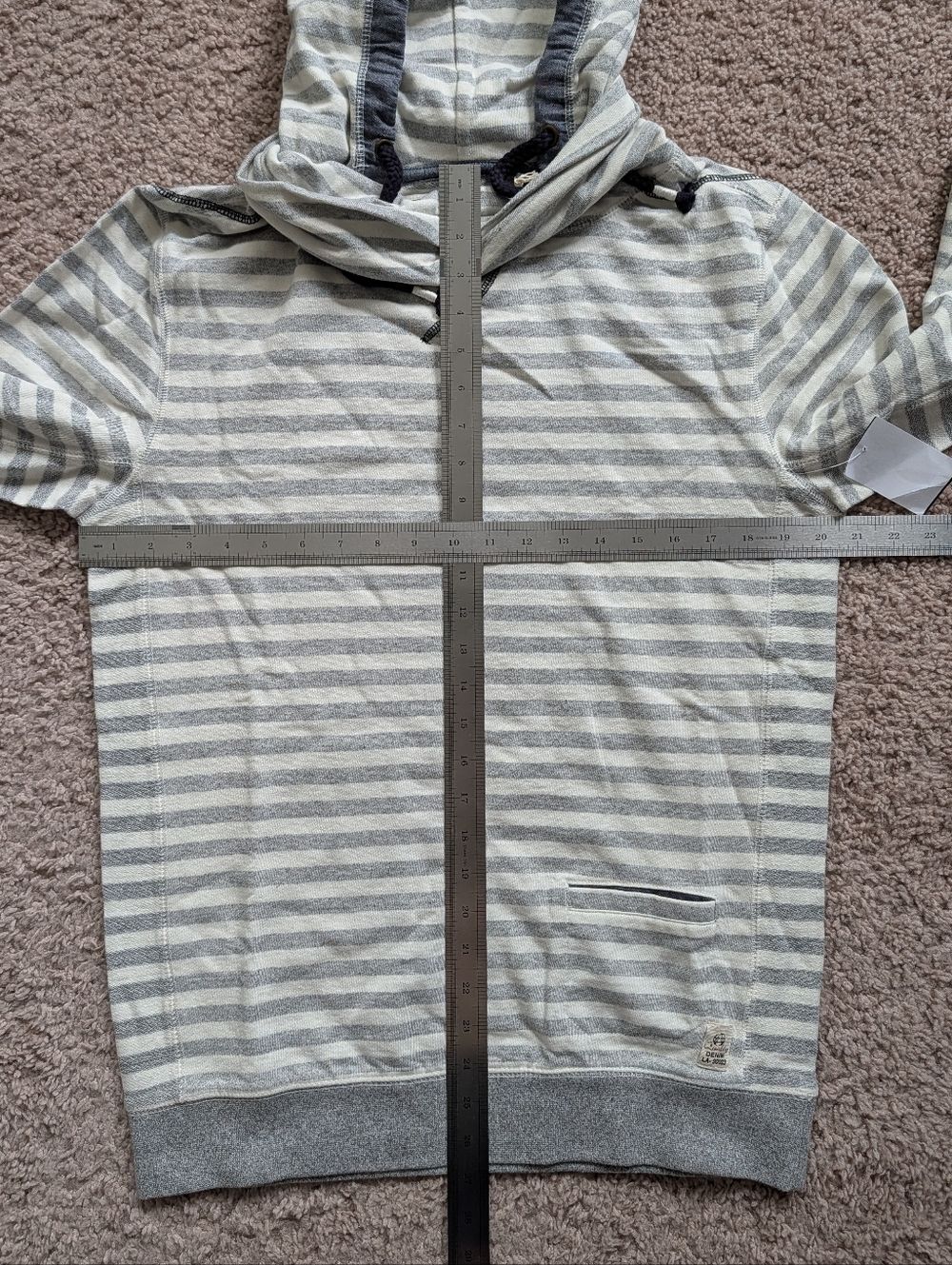 Third & Army Mens Off White Gray Allman Striped Pullover Cowl Neck Hoodie NWT S - Picture 7 of 8